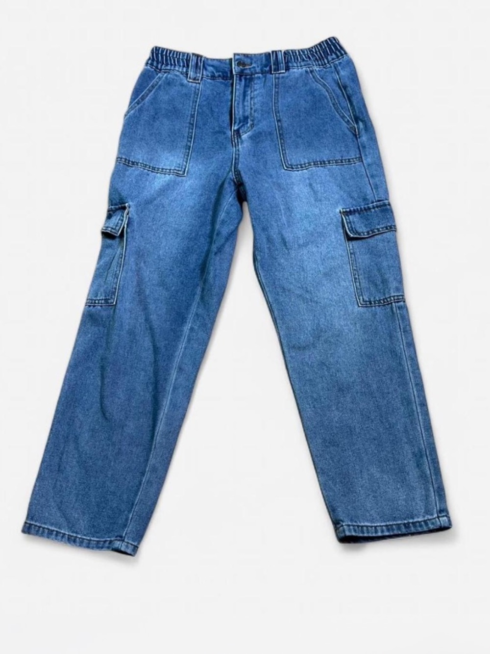 Women's Indigo Rising Blue Cargo Denim Pants - Casual Workwear